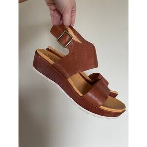 EUC Kork Ease Khloe Platform Wedge Leather Sandals Cognac Brown Size 11